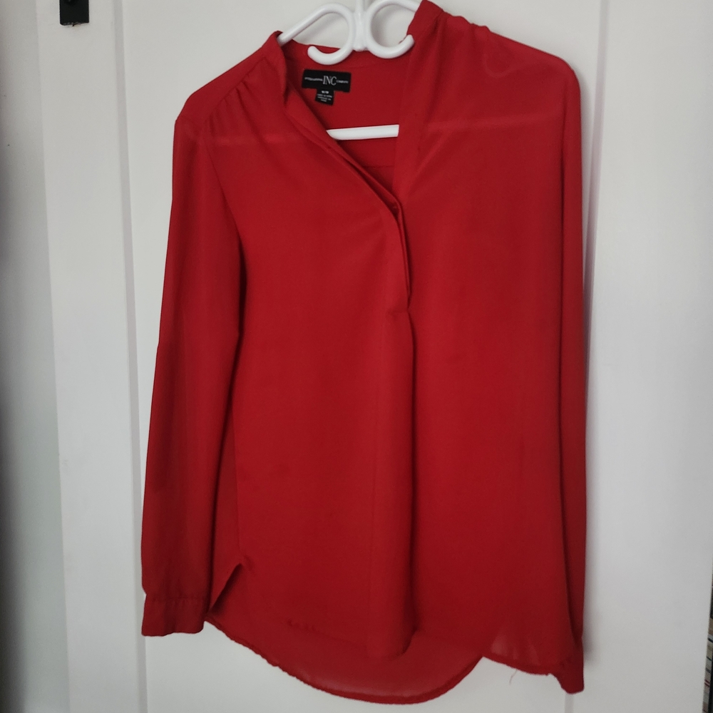 Semi Sheer Red Tunic Blouse | Office to Evening Top